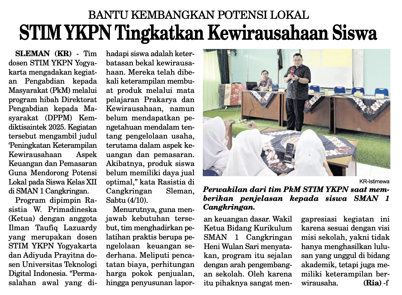 Kegiatan Tim Pengabdian Kepada Masyarakat STIM YKPN Yogyakarta di SMAN 1 Cangkringan